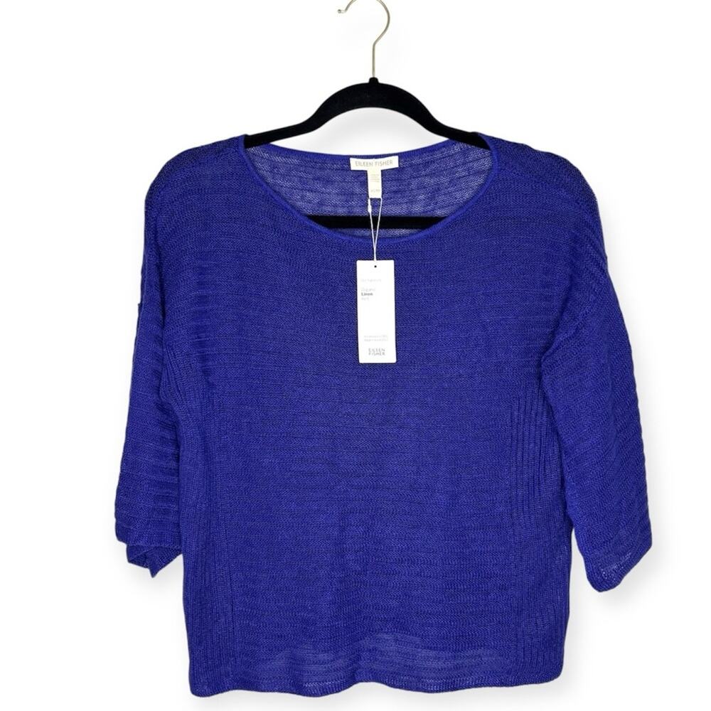 Eileen Fisher NWT 100% organic linen knit top crew neck size extra small